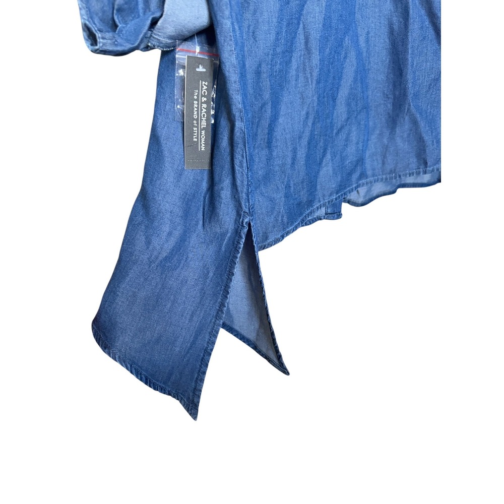 Zac & Rachel Woman 2X Dark Wash Lyocell Denim Blue Roll Tab Button Down Shirt - Picture 11 of 11